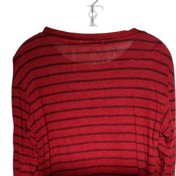 Stateside Womens Long Sleeve Linen Top 100% Linen Red Black Striped Size Large - Picture 4 of 6